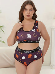 Halloween Underwear Set Women's Plus Ghost & Pumpkin Print
