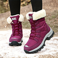 Women's Lace up Snow Boots Faux Fur Lined Thermal Mid Calf Boots