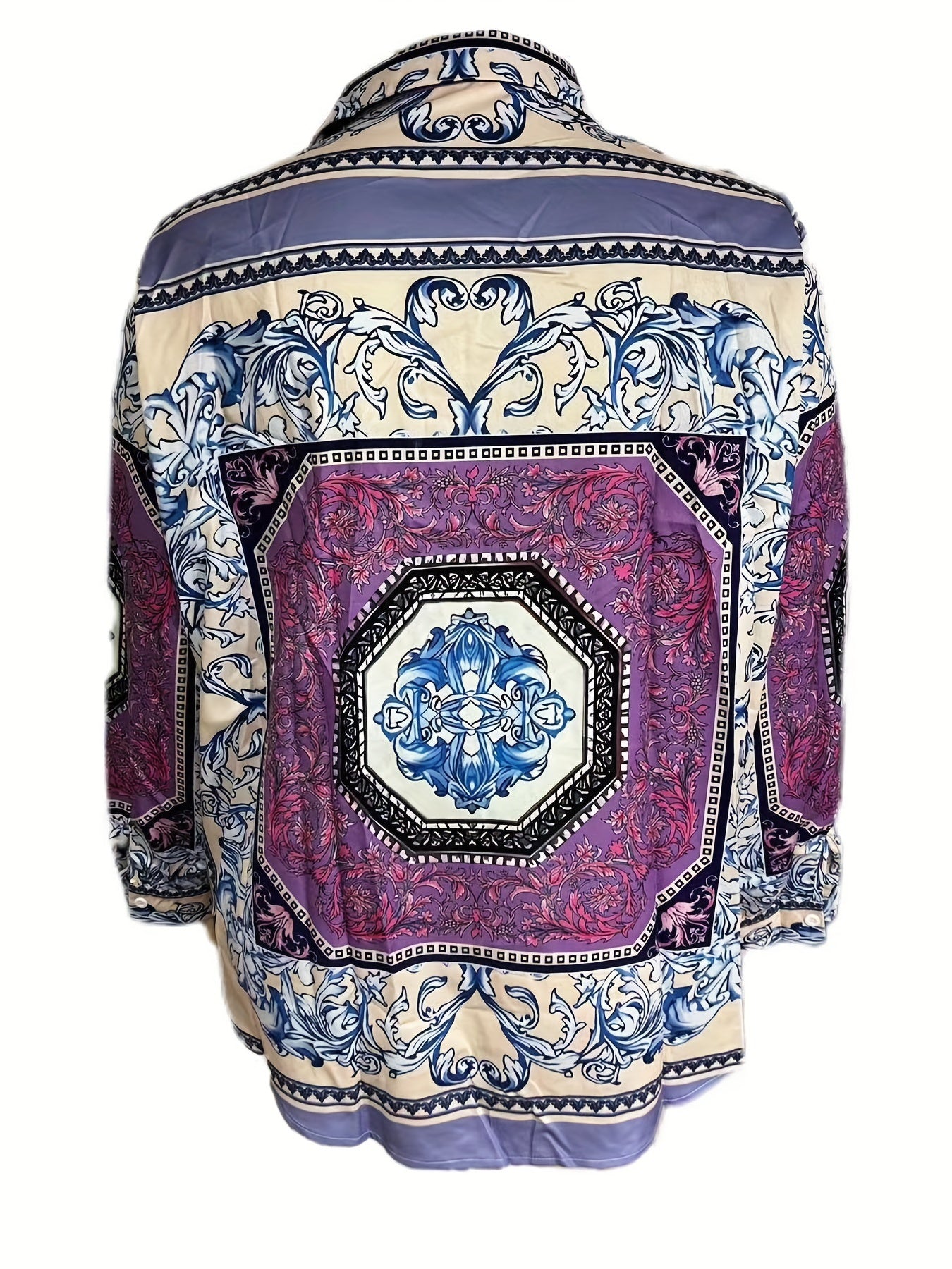 Blouse Women's Plus Paisley Floral Print Long Sleeve Shirt Top