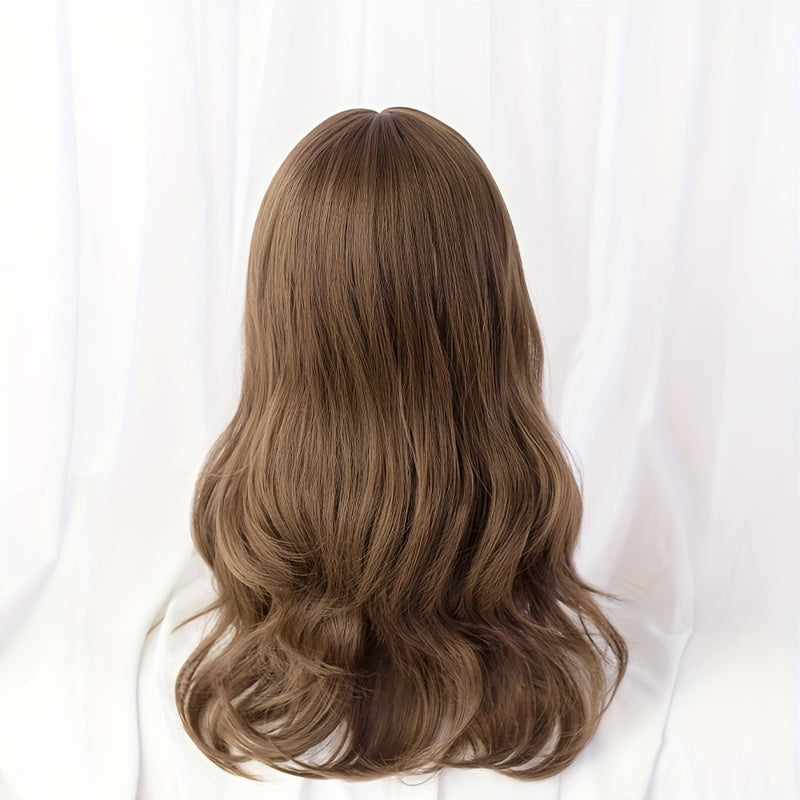 Shoulder Length Wavy Hair Wig with Bangs Curly Synthetic for Cosplay Party