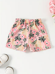 Girls Tropical Leaf Graphic Crop Top & Shorts Set for Summer Party