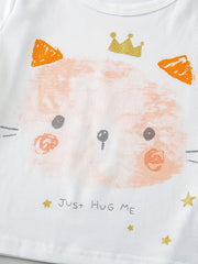 Girl's 2pcs Pajamas Set Cartoon Cat & Polka Dot Print Loungewear