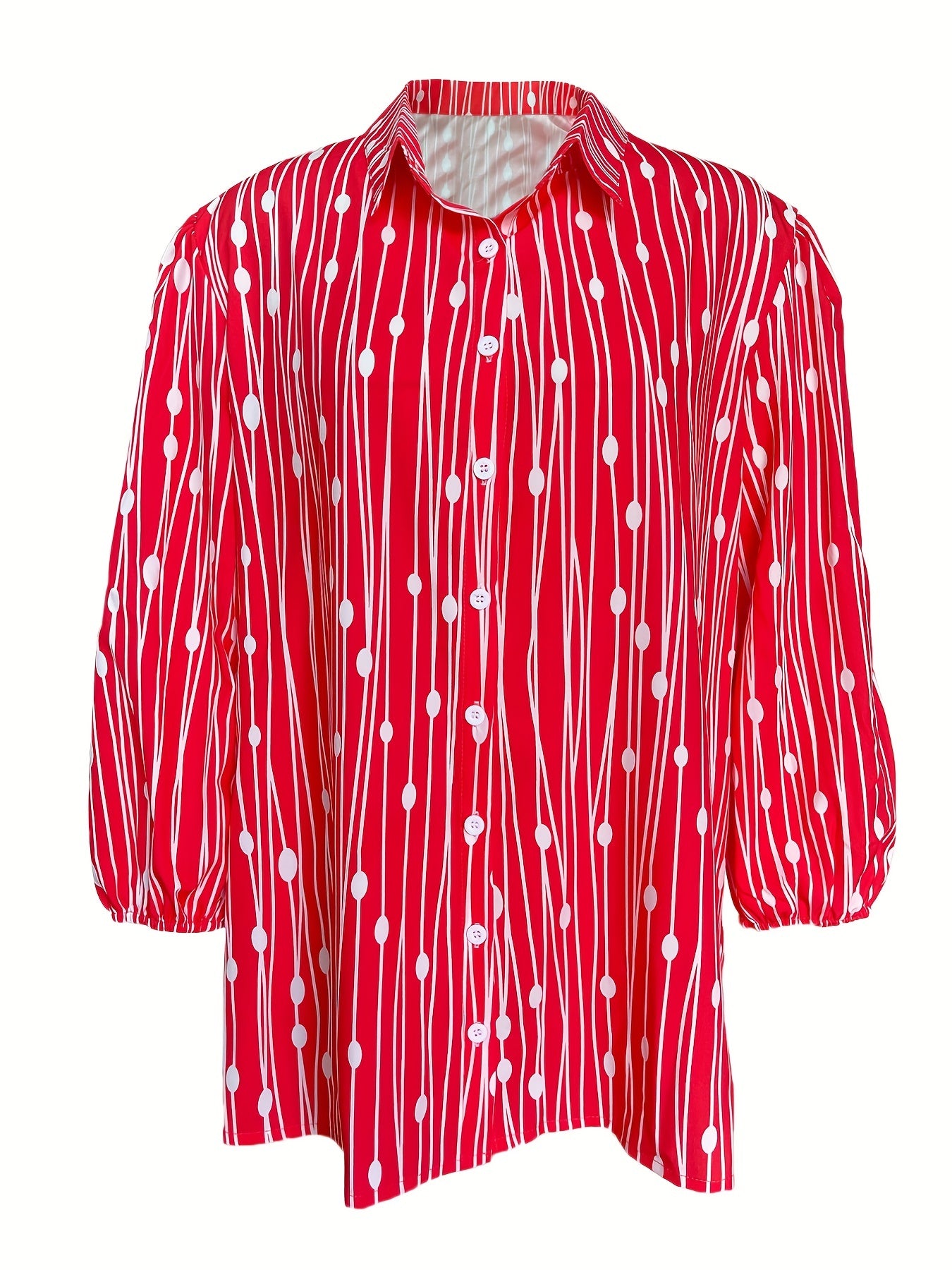 Boho Blouse Women's Plus Dot & Stripe Print Half Sleeve Button Up
