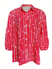 Boho Blouse Women's Plus Dot & Stripe Print Half Sleeve Button Up