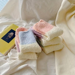 5 Pairs Colorblock Fuzzy Socks - Warm Home Floor Socks Women's Stockings