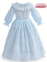 Girls Princess Dress Long Puff Sleeve Tulle with Accessories