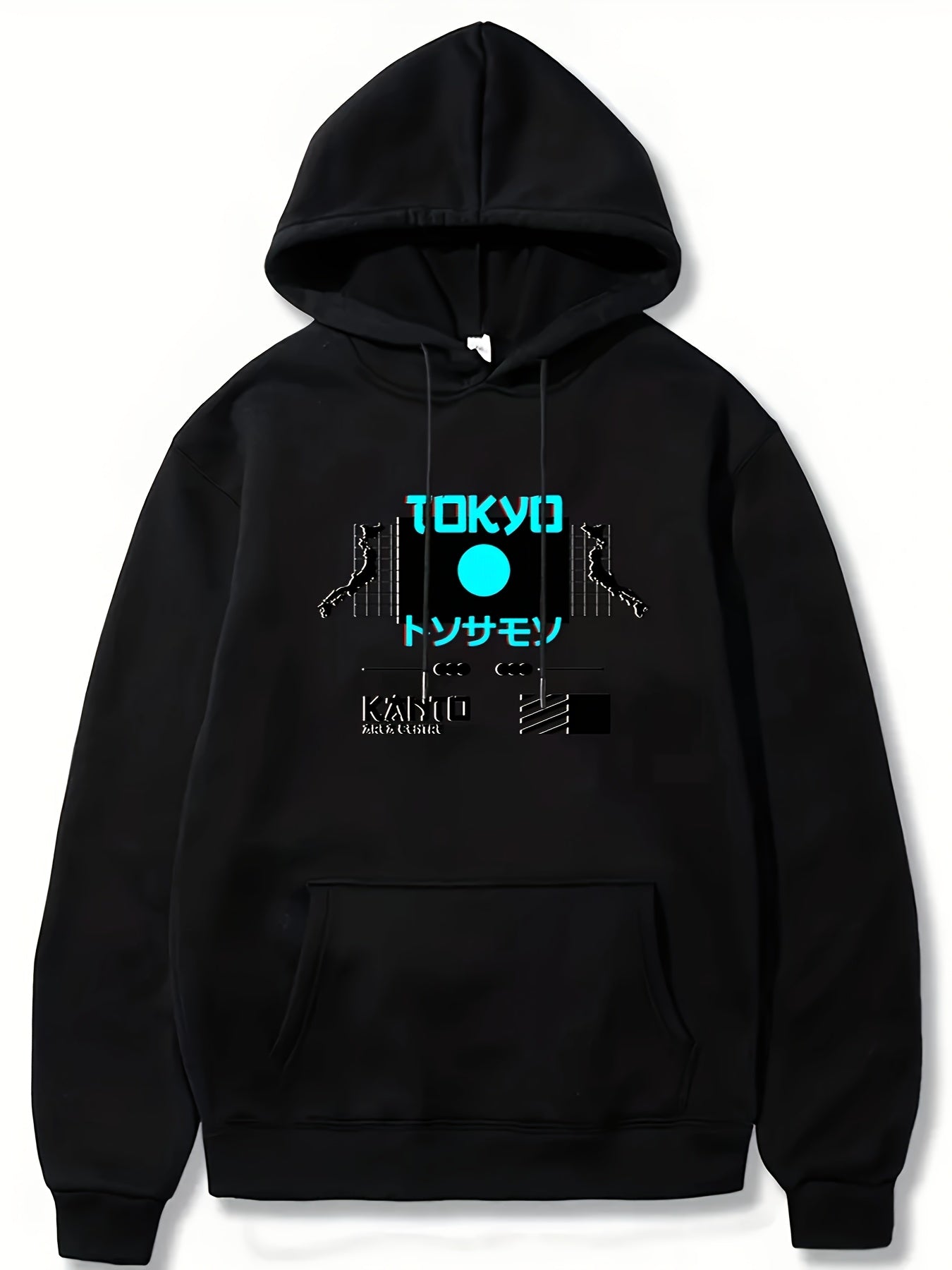 Japanese Tokyo Print Men's Round Neck Hooded Sweatshirt for Autumn Winter