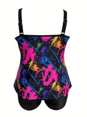 Vacay Tankini Set Women's Plus Splash Print Cami Top & Shorts Swimsuit