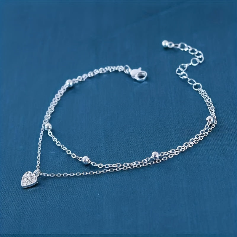 Heart Shape Pendant Anklet Double Layers Ankle Bracelet For Women