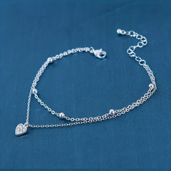 Heart Shape Pendant Anklet Double Layers Ankle Bracelet For Women