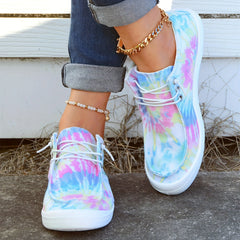 Tie Dye Canvas Lace Up Low Top Flat Shoes for Women