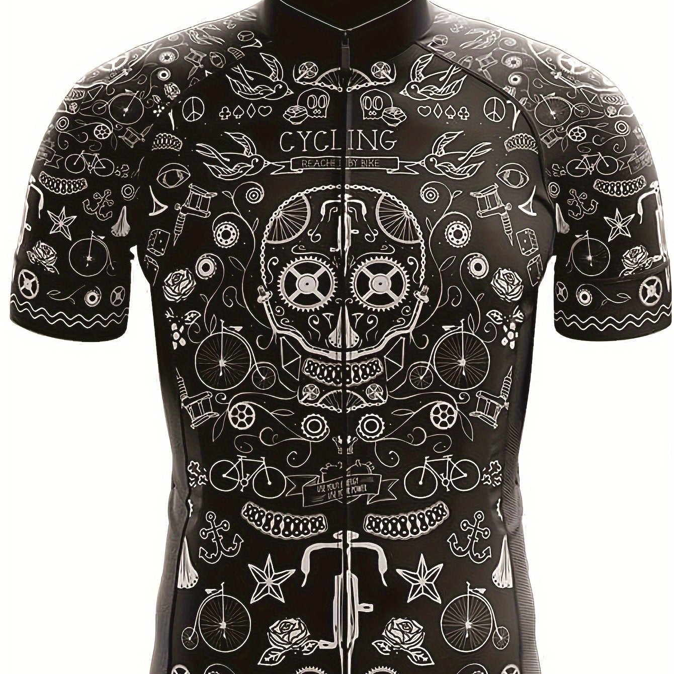 YTCYCLE Men's Zip Up Skull & Graffiti Cycling Jersey