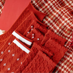 Red Textured Mid Tube Socks Chinese Year Women's Socks