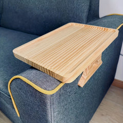 Pine Wood Sofa Armrest Table with Storage