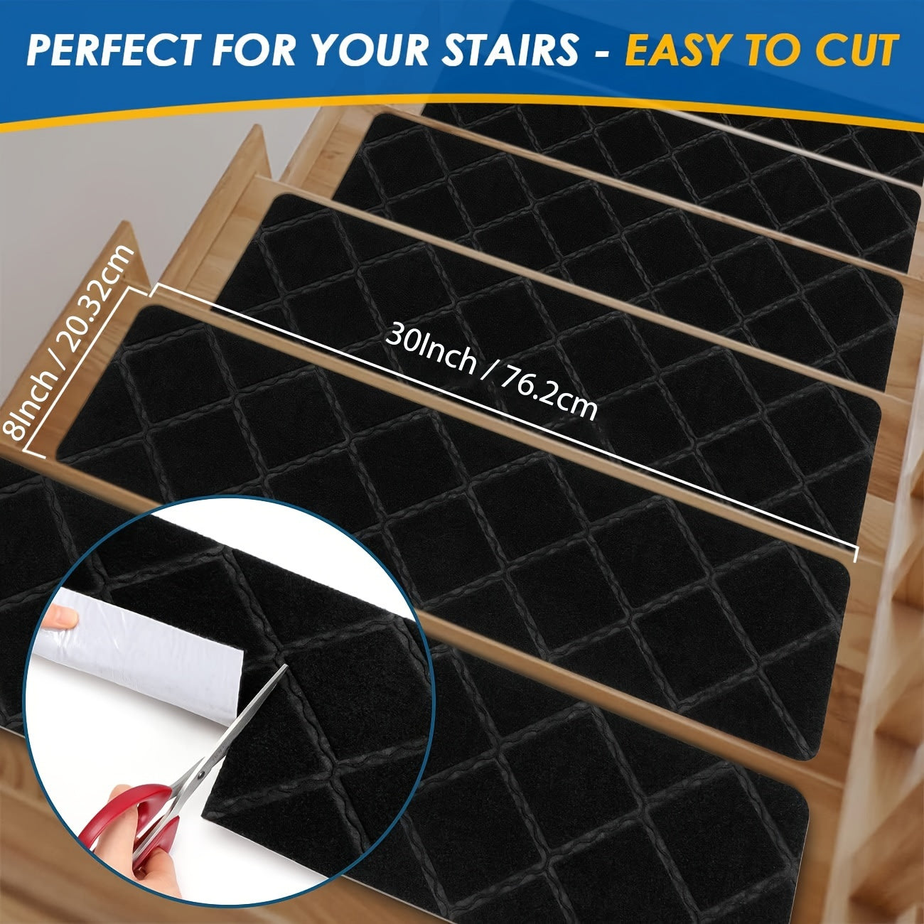 15pcs Stair Treads Carpet Non Slip Wood Stair Treads Rugs 20 X 76 Diamond