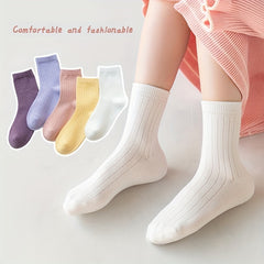 5 Pairs Casual Candy Knit Socks Soft Breathable Cotton Boys Girls Accessories