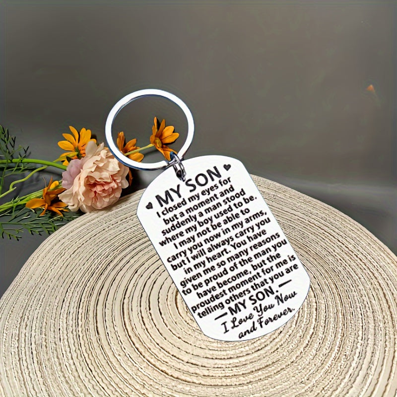 1pc Stainless Oval Split Ring Keychain Small Ornament For Grandfather