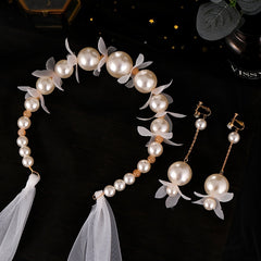 Faux Pearl Flower Headband Hairband Bridal Jewelry Set