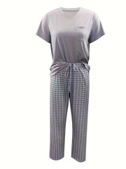 Plaid Print Tee & Pants Lounge Set