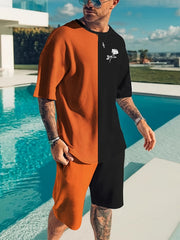 Rose Pattern Mens 2 Piece Outfits T-shirt And Shorts Set