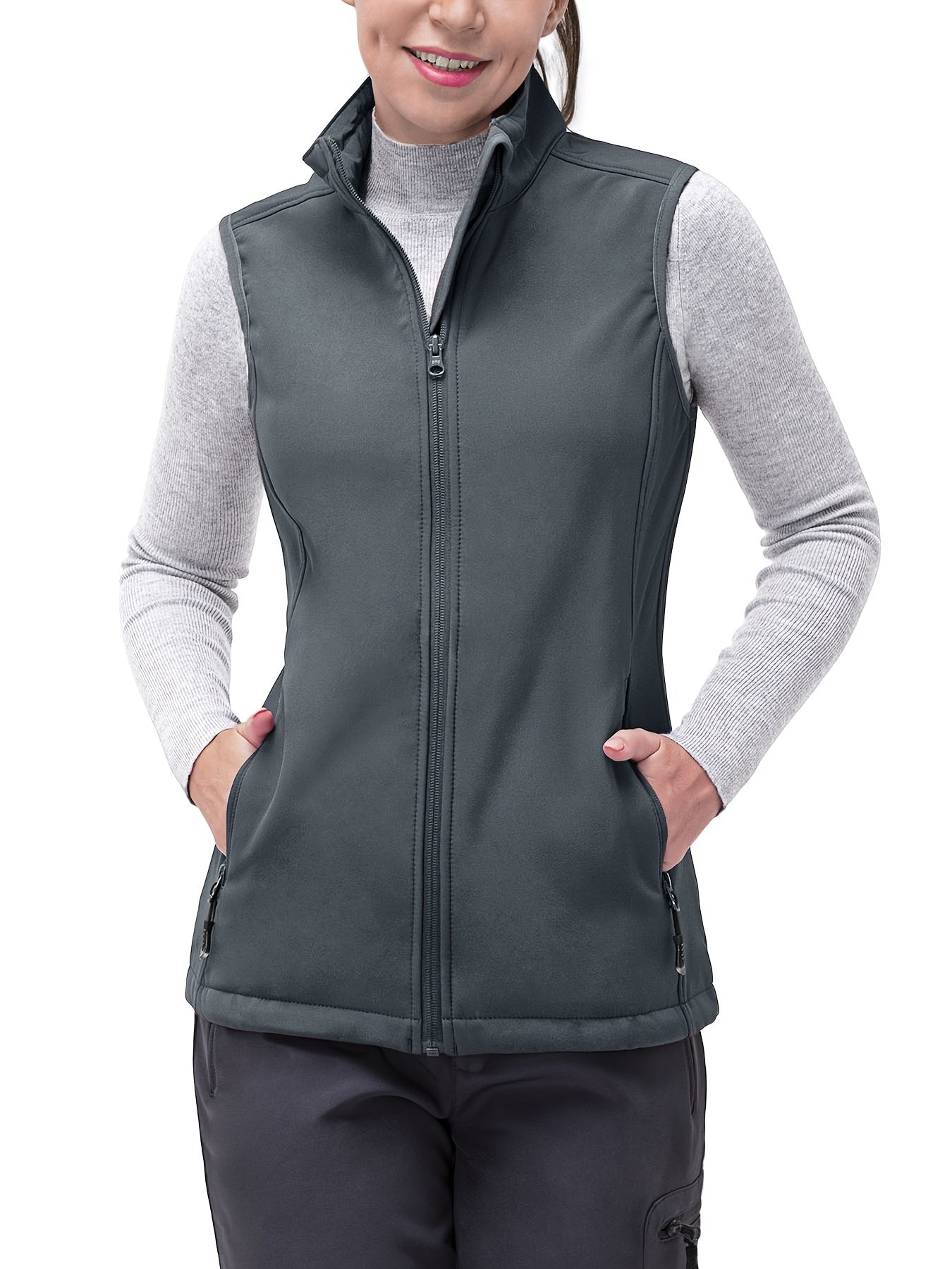 Women's Fleece Lined Softshell Vest, Windproof Lightweight Outerwear