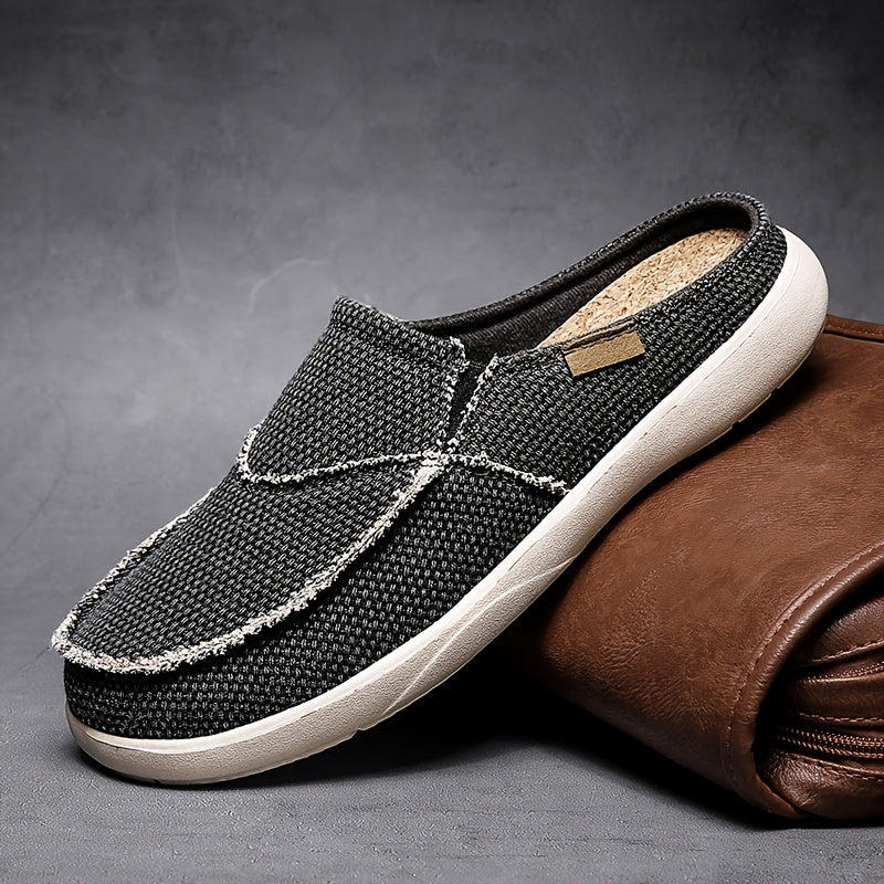 Men's Canvas Slip On Mules Lightweight Comfortable Open Back Shoes