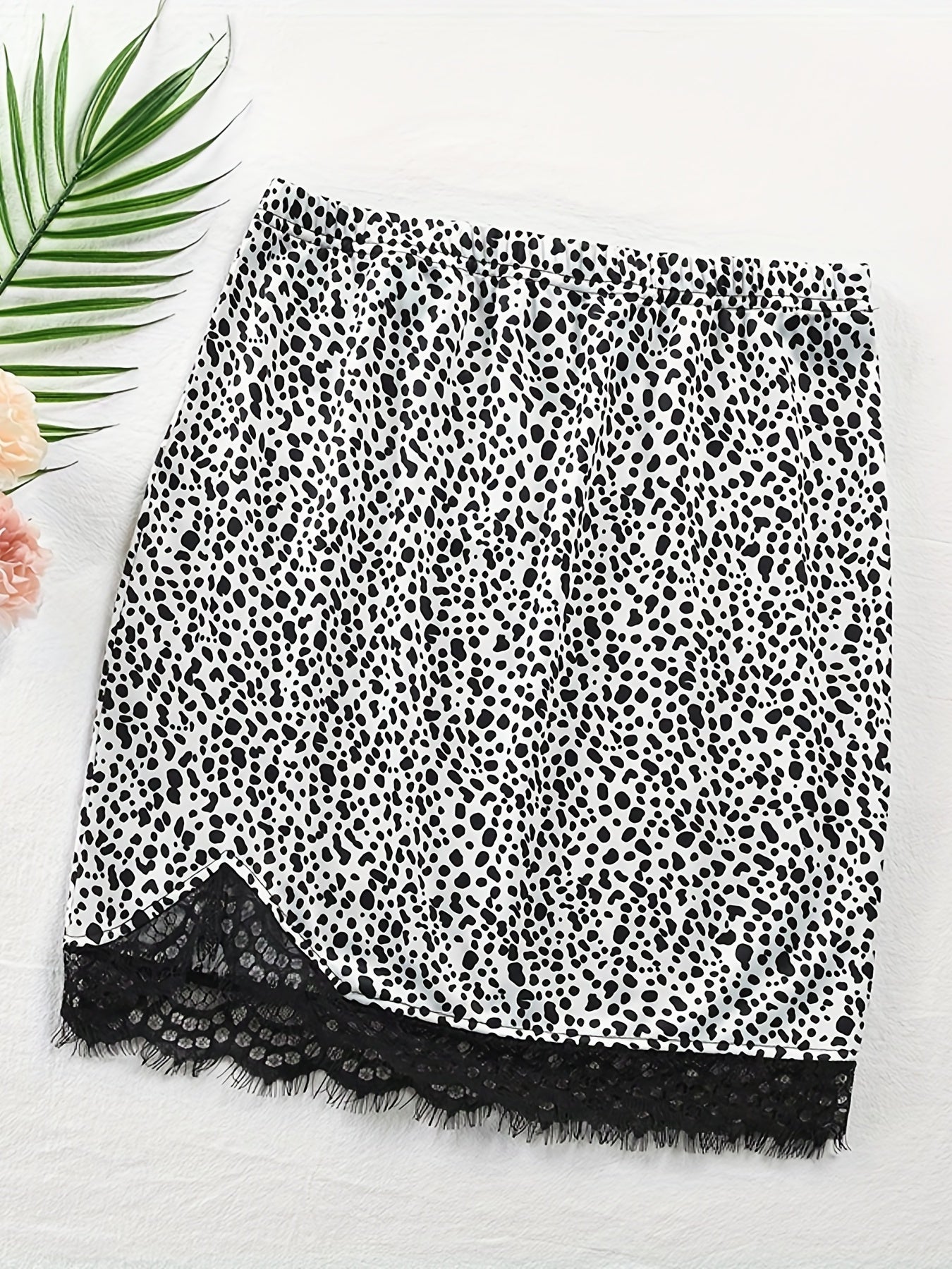 Snake Skin Print Lace Trim Skirt Sexy Slim Elastic Waist Skirt