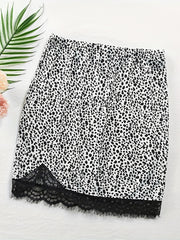 Snake Skin Print Lace Trim Skirt Sexy Slim Elastic Waist Skirt