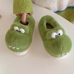 Cartoon Crocodile Furry House Shoes For Boys Non Slip Soft Bottom Walking Shoes