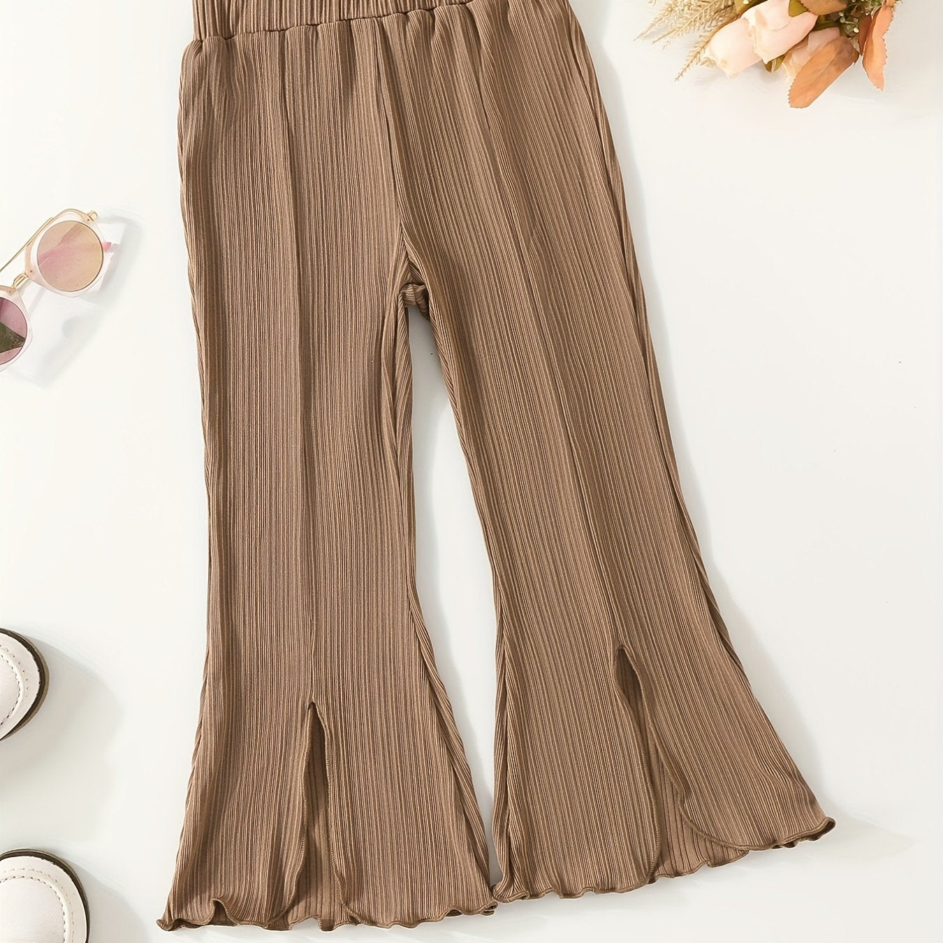 Toddler Girls Slim Bell Bottom Pants with Split Cuffs