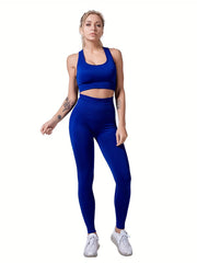 2pc Seamless Workout Set Crop Tank Top Sports Bra & Leggings Women's Activewear