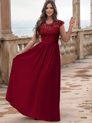 Solid Contrast Lace Maxi Party Dress Women's Clothing