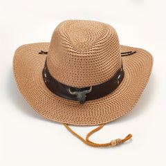 Cow Scalp With Straw Hat Western Cowboy Hat Ethnic Style
