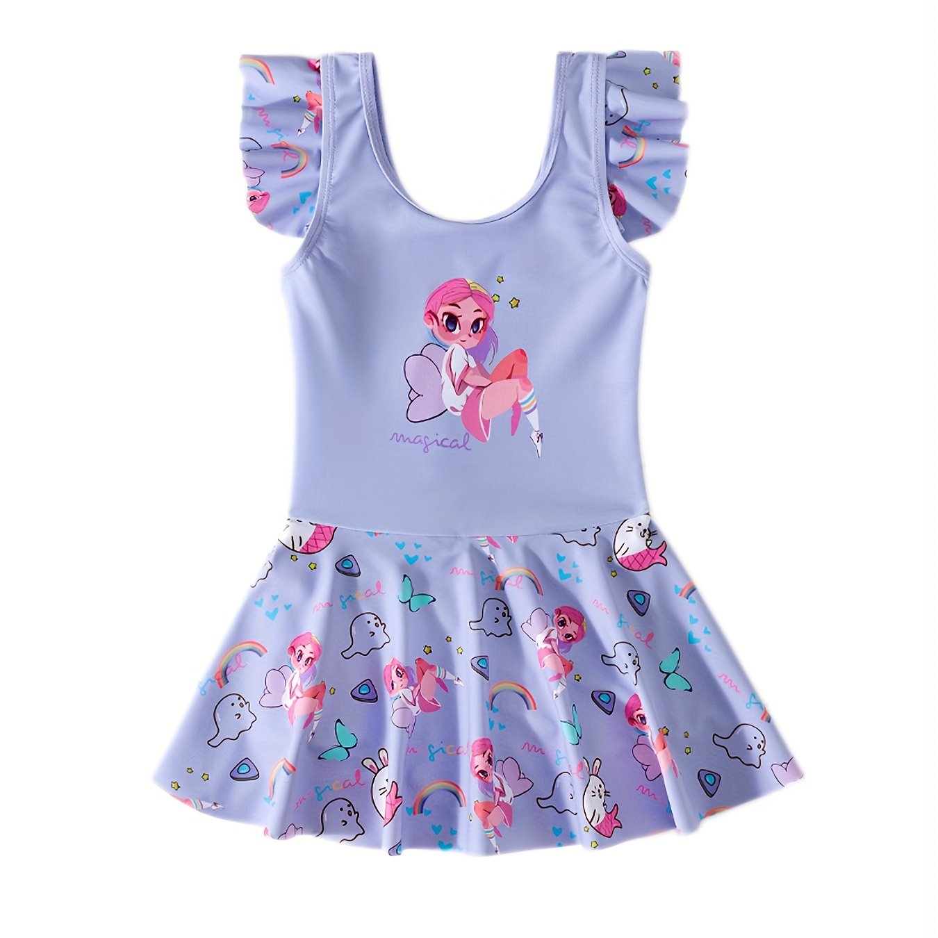 Casual Cartoon Print Girl Swimsuit Kids Clothes For Summer