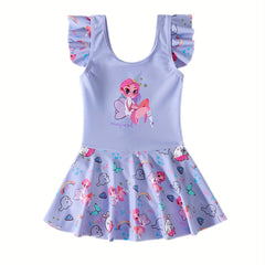 Casual Cartoon Print Girl Swimsuit Kids Clothes For Summer