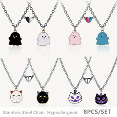 8pcs Magnetic Skull Pumpkin Ghost Pendant Necklace Set Halloween Jewelry