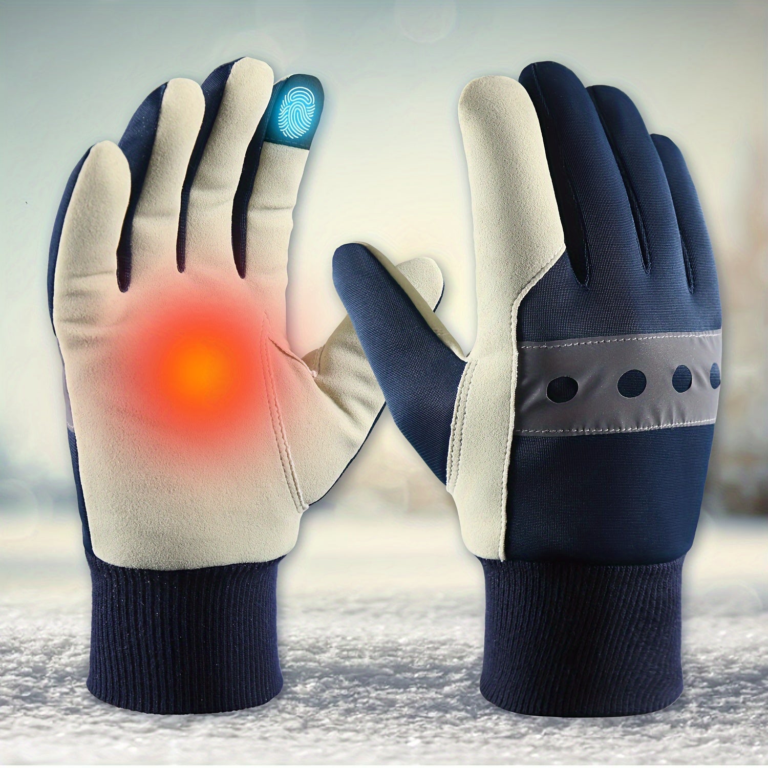 Waterproof Winter Gloves with Reflective Band for Security