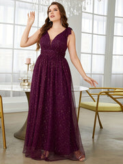 Glitter Bow Knot Sleeveless V Neck Maxi Formal Dress