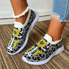 Leopard Print Slip On Sneakers Lightweight Walking Shoes