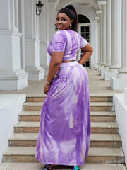 Tie Dye Print Crop Top & Maxi Skirt 2pcs Set Outfit Plus Size