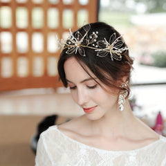 Golden Floral Rhinestone Bridal Headband