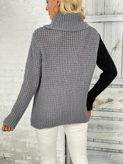 Colorblock Button Knit Pullover Top Long Sleeve Sweater