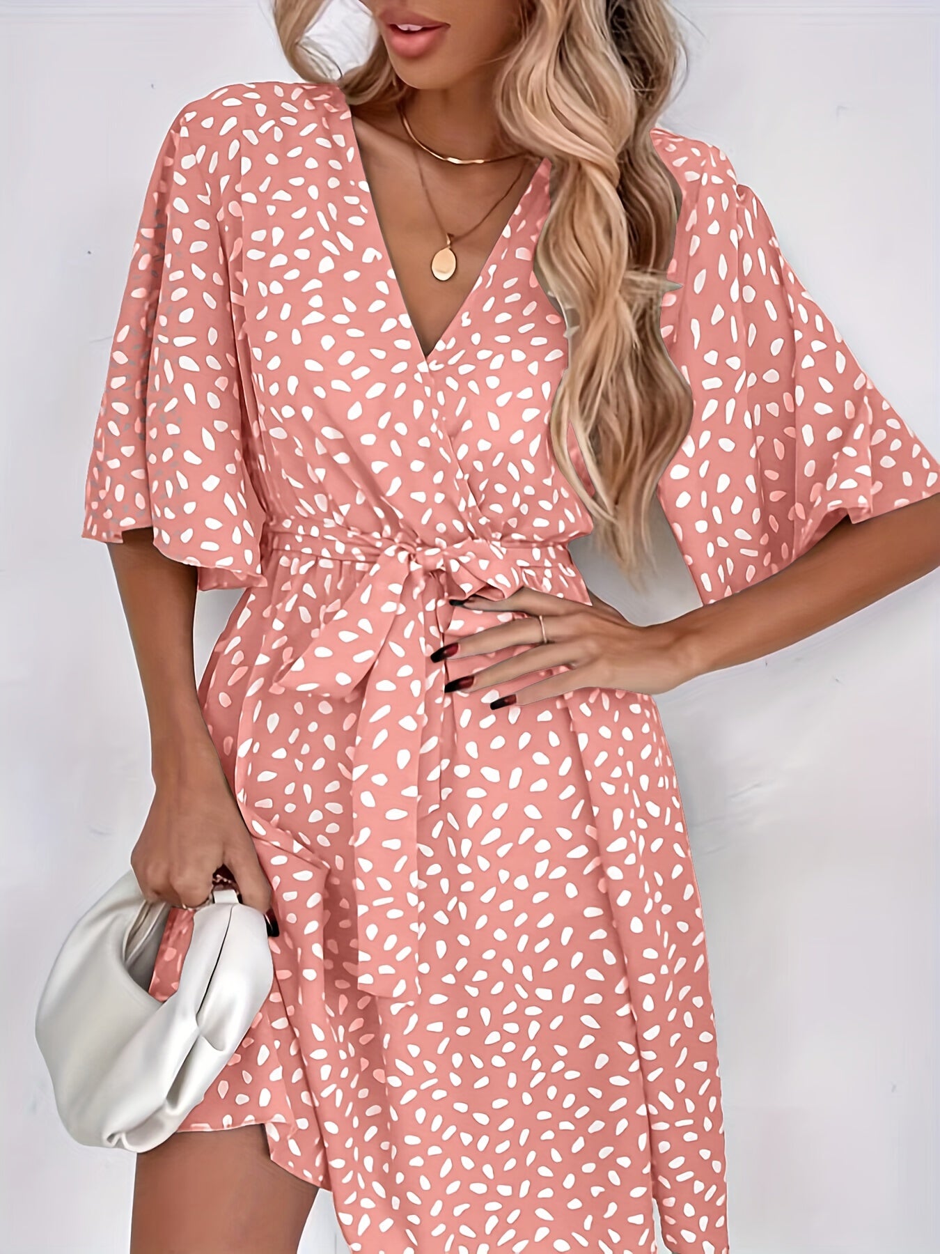 Floral Print Tie Front Dress V Neck Short Sleeve Dress Casual