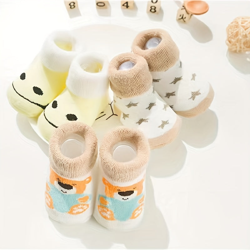 5 Pairs Baby Girls Cartoon Pattern Socks - Winter Toddler Floor Socks