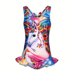 Toddler Girls Cartoon Unicorn Swimsuit Back Bow One Piece Bathing Suit