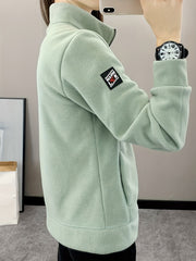 Letter Pattern Outdoor Jacket Long Sleeves Mock Neck Fleece Liner Coat