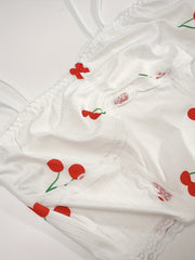 Cherry Print Pajama Set with Lace Trim Cami Top & Shorts