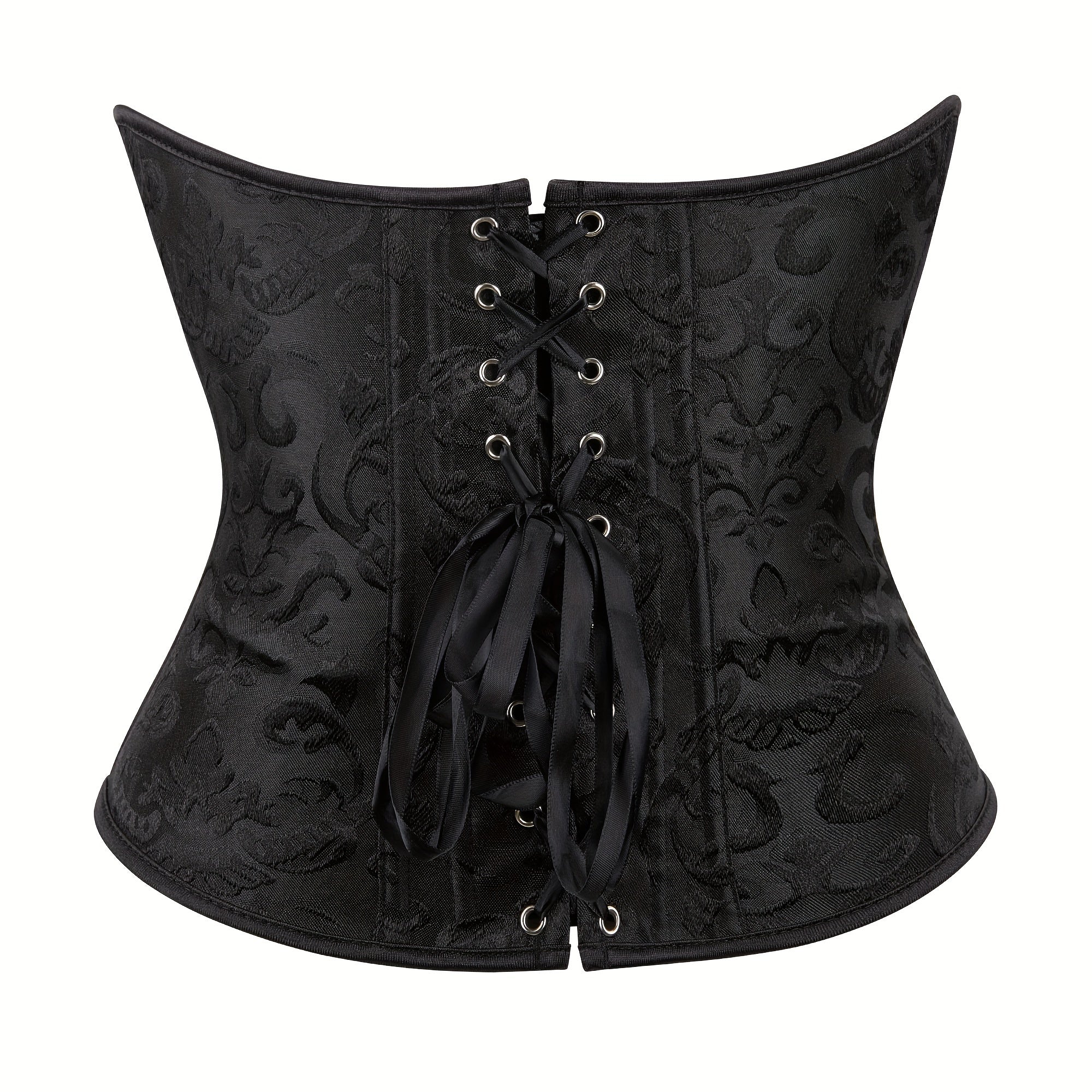 Jacquard Strapless Corset Bustier Tummy Control Lace Up Zipper Body Shaper