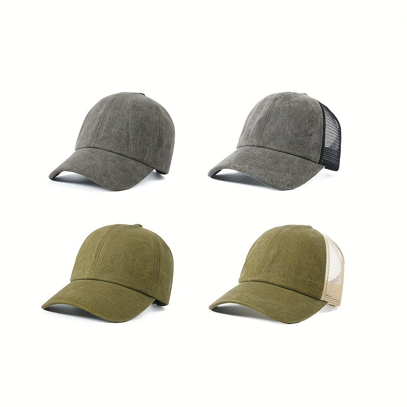 Vintage Ponytail Mesh Breathable Trucker Hat Sun Hat