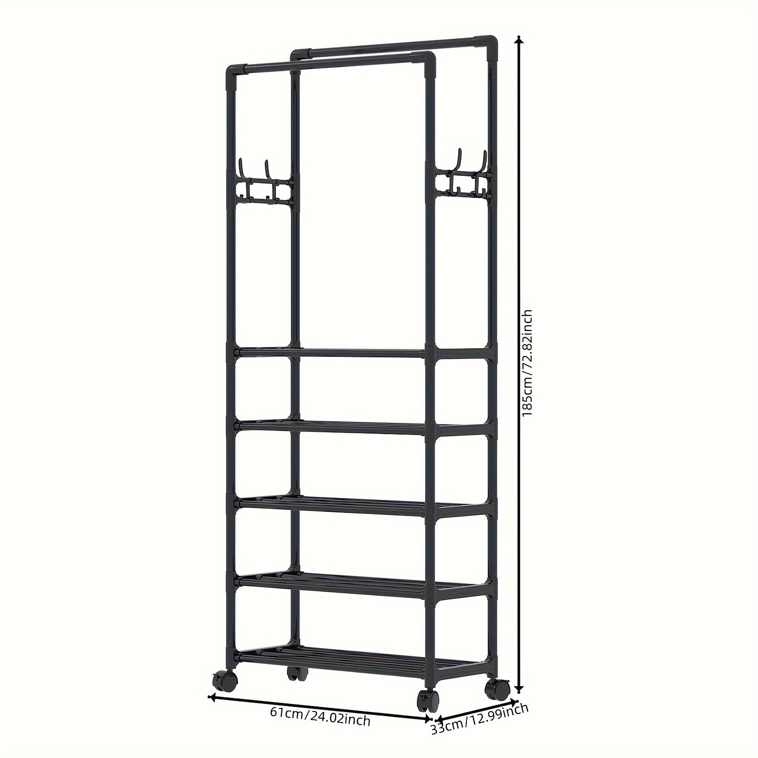 Double Pole Coat Rack Movable 5 Layer Clothes Rack
